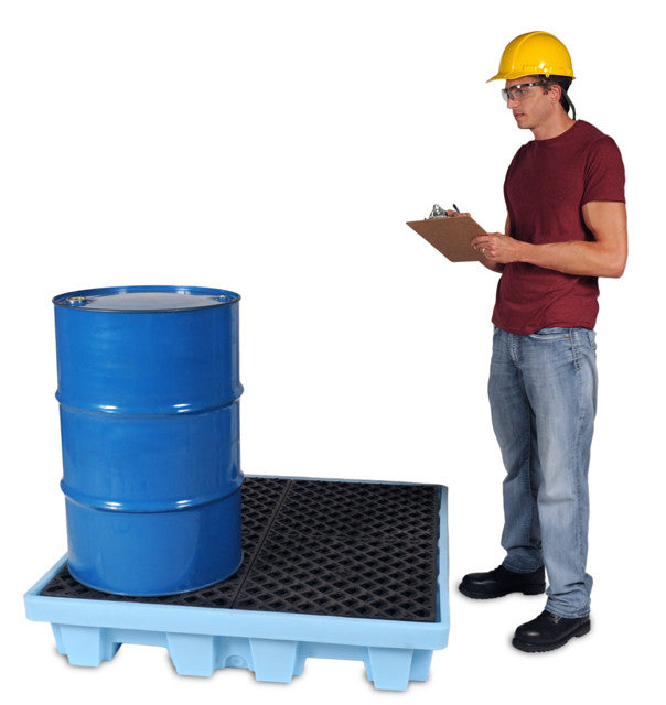 1233 P4 Fluorinated 4-Drum Ultra-Spill Pallet, 6000 lbs Capacity, 5 Year Warranty, Light Blue