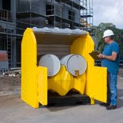 9637 Polyethylene Ultra-Hard Top P4 Plus, 4 Drum Spill Pallet with Drain, 9000 lbs Capacity